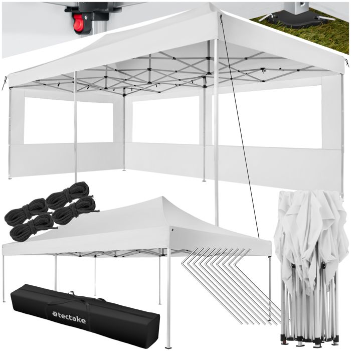 Tonnelle De Jardin 3x3 M Pliable - Aluminium, Toile Imperméable UV, Ouverture Accordéon, Hauteur Réglable - Avec Piquets Et Sac