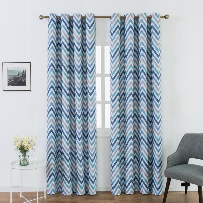 Topfinel Lot de 2 Rideaux Occultants Motif Rayures G/éom/étriques /à Oeillets Rideaux Isolation Thermique pour Salon Chambre Cuisine,140x160cm,Bleu Marine