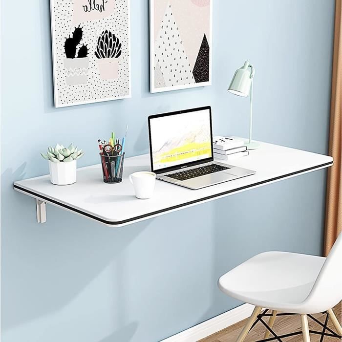 Bureau Mural Pliable Table, Murale Rabattable Suspendue Sur Pied Étagère, Table D'Ordinateur/Table De Bar, Bureau Murale Rabattable, Table Murale Pliable En Meuble De Rangement, Contemporain ( Color