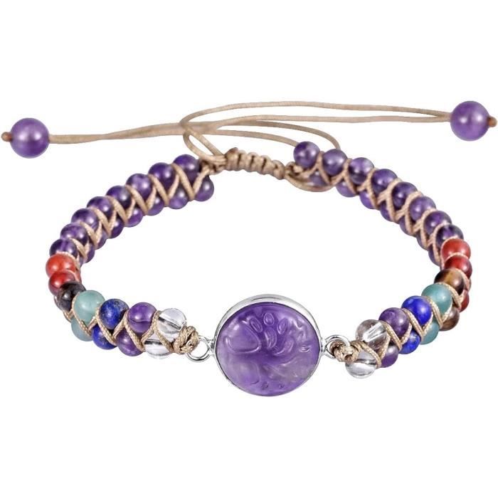 Bracelet Unisexe En Simili Cuir, Bois Et Pierre - Multicolore Marron, Réglable - Neuf