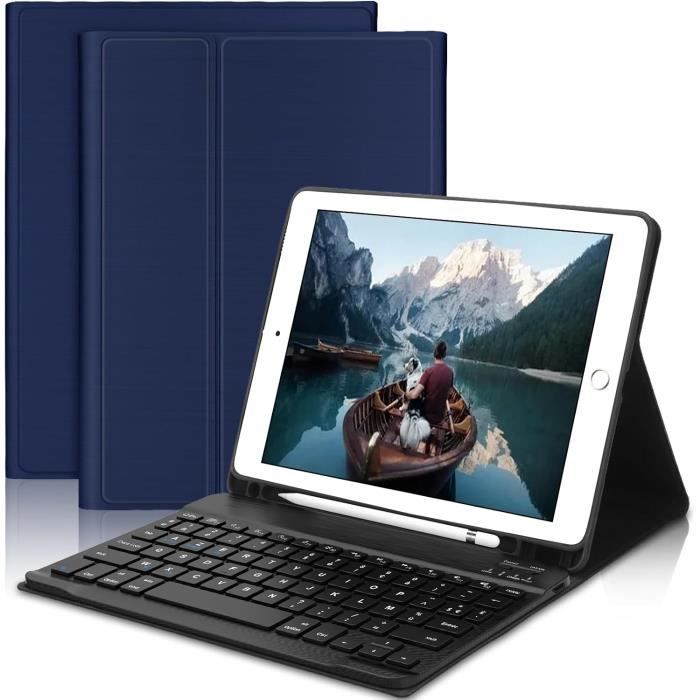 Clavier Bluetooth AZERTY Pour IPad 9.7" - Étui Protecteur Avec Fente Stylo - Compatible IPad 6/5/Pro/Air - Noir