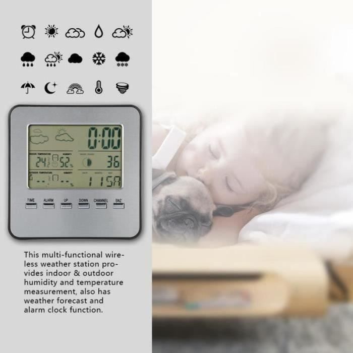 Thermomètre Hygromètre Numérique USB Rechargeable - Station Météo Murale Avec Réveil, écran Rétroéclairé