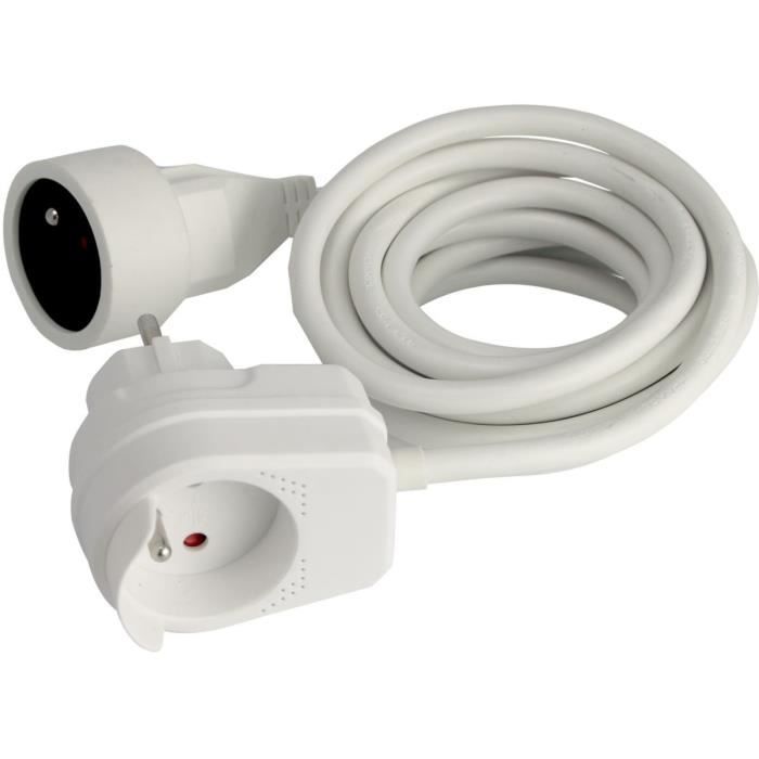 Zenitech Prolongateur 16A 2P+T HO5VV F 3G1,5 Blanc 3 avec fiche