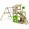 Aire de jeux en bois FATMOOSE FruityForest avec balançoire et toboggan vert pour enfants de 3 à 12 ans-1