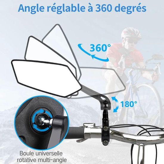 Rétroviseur Vélo Gauche HD Réglable 360° - Guidon 20-24mm - Incassable - Pour VTT, Trottinette, Route