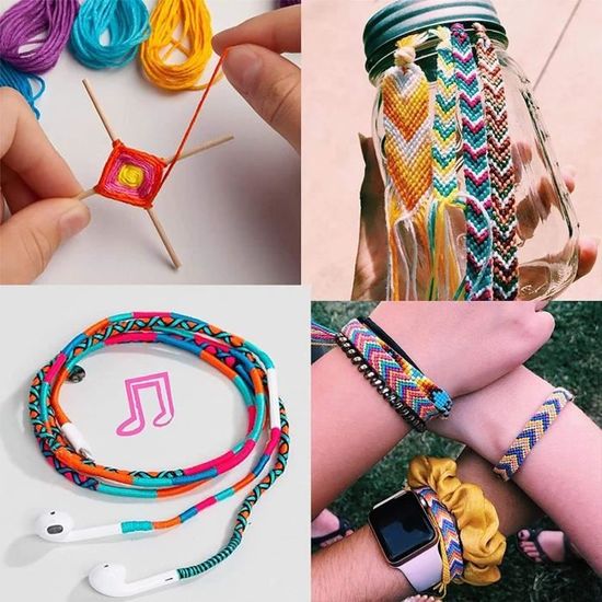 GUYUWE Kit Fabrication Bracelets D'Amitié - 19 Couleurs - Métier à Tisser Portable - Cadeau Créatif Enfants