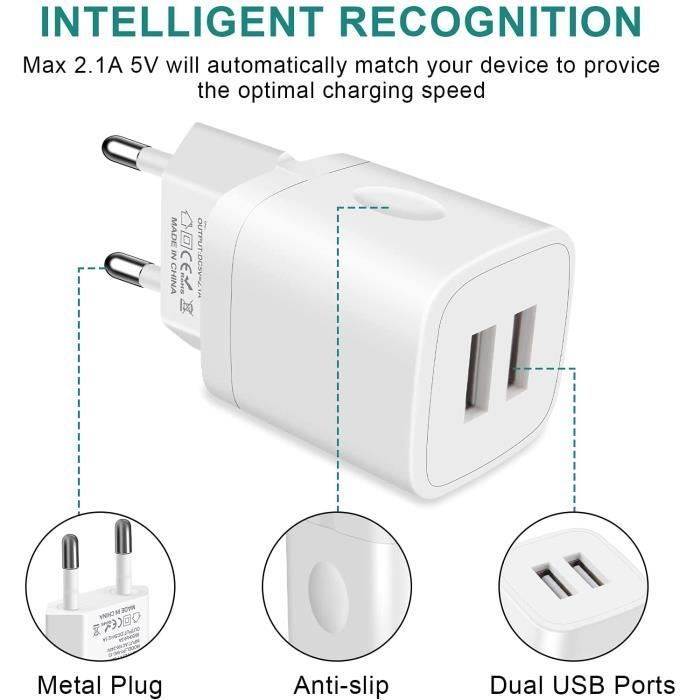 2 chargeurs secteur USB intelligents 5 ports