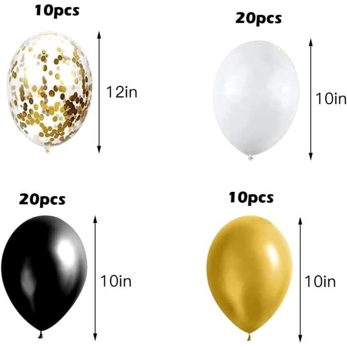 60 Pièces Ballon Noir Et Or Ballon Blanc Nacré Doré Confettis