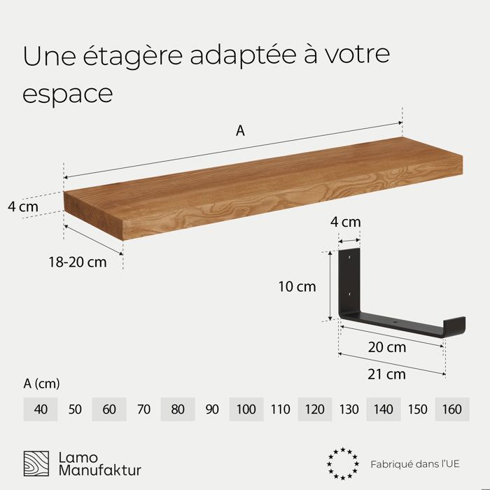 Étagère Murale Bois Massif Frêne 100 Cm – Style Rustique Flottant, Montage Invisible