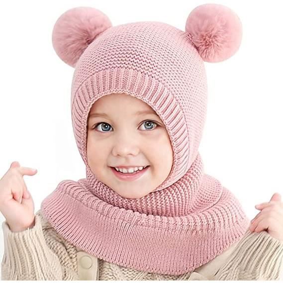 Bonnet Bebe Fille Hiver Chaud Chapeau d'hiver pour Enfants Bonnet Enfant  Fille Avac Cache-Cou Convient pour 2 à 5 Ans Enfant Fille (Rose)
