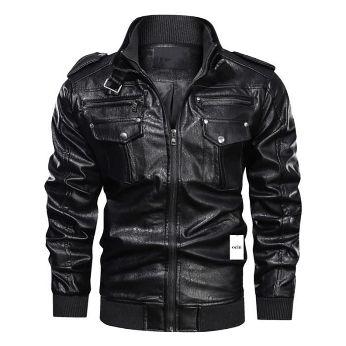 Blouson Homme En Cuir PU Multi poches Fashion Veste en Cuir Moto Zippee Confortable Regular Fit Marque Luxe Veste Hommes Noir Noir Cdiscount Pret a Porter