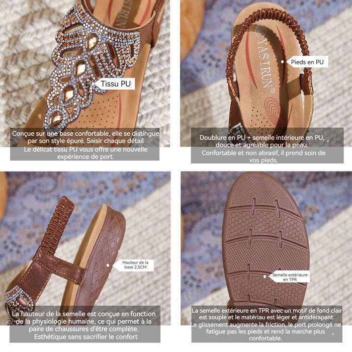 Sandales plates TD® pour femme semelle épaisse onfortable et