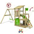 Aire de jeux en bois FATMOOSE FruityForest avec balançoire et toboggan vert pour enfants de 3 à 12 ans-2