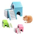 Cabane Lapin Maison en Bois pour Hamster avec Jouet Echelle Exercice de Petits Animaux Bleu-2