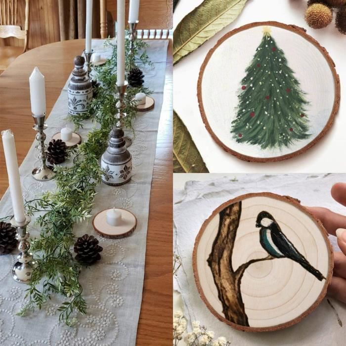 45 Tranches De Bois Naturel 7-8 Cm Pré-Percées - Rondins Déco Avec Trou Et Corde Pour Bricolage