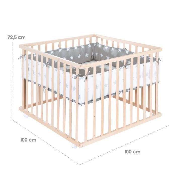 Parc Bébé Hexagonal Roba En Bois Massif | Tapis Inclus | Hauteur Réglable 3 Positions | Roulettes