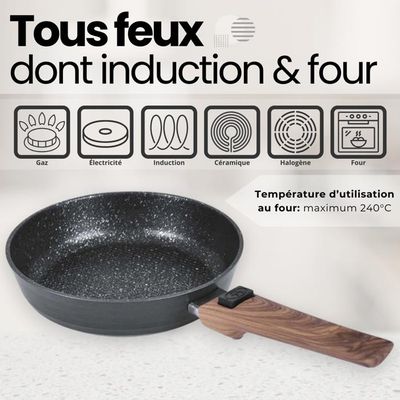 Poêle En Aluminium 28 Cm Crealys - Revêtement Antiadhésif Sans PFOA, Compatible Induction, Manche Bakélite, Capacité 2.5L