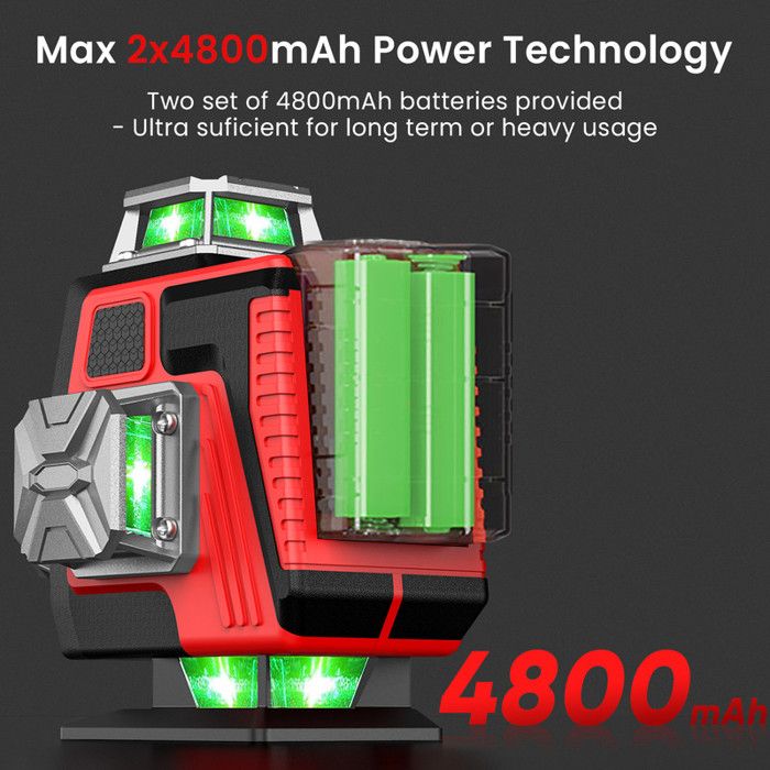 Niveau Laser Autonivelant Vert 4D 16 Lignes HGLINE Avec Télécommande Et 2 Batteries