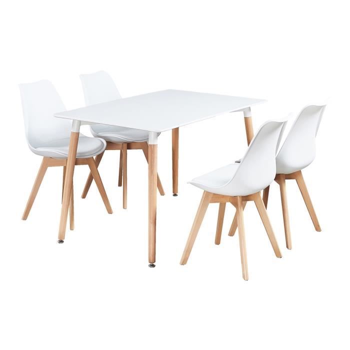 Ensemble Salle à Manger Moderne Lorenzo - Table Blanche + 4 Chaises Blanches  - Design Scandinave - Cdiscount Maison