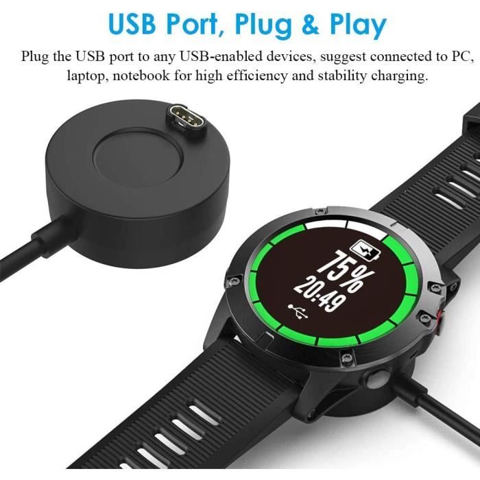 Chargeur 5W + Câble USB pour Garmin Fenix 6, 6 Pro, 6X Pro