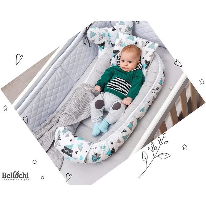 Nid Bébé Bellochi 90x60cm - Cocon Nouveau-Né Avec Coussin D'Allaitement, Coton Et Velours