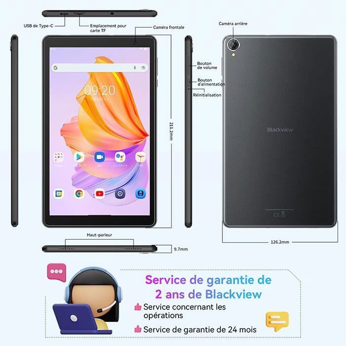 BLACKVIEW Tab 50 Kids Tablette Enfant 8 HD 6Go+64Go-SD 1To 5580mAh Wifi  Android 13 Contrôle Parental Protection des Yeux - Bleu - Cdiscount  Informatique