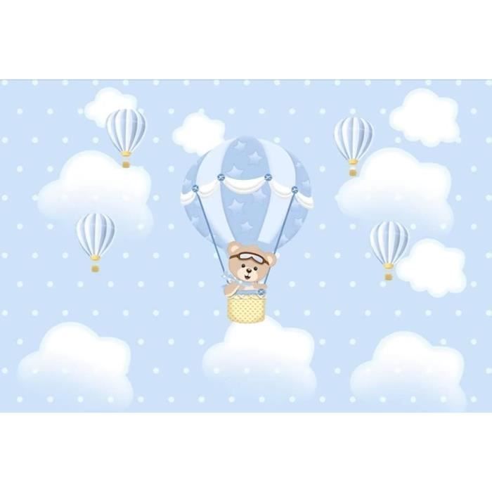 Renaiss – Toile De Fond Ronde Princesse Ours Et Montgolfière 2m – Polyester, Pour Baby Shower, Anniversaire, Photo – Plusieurs Tailles