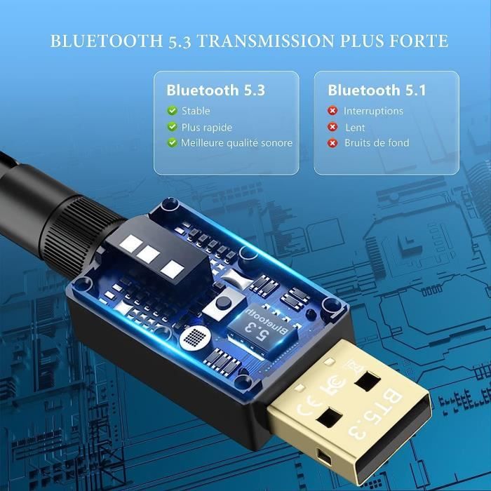 CLE WIFI / BLUETOOTH Phonillico Clé Bluetooth 5.0® Dongle USB pour PC,Casque,Souris,Clavier,Smartphone,  Adaptateur Compatible avec Windows 11/10/8.1/8/7