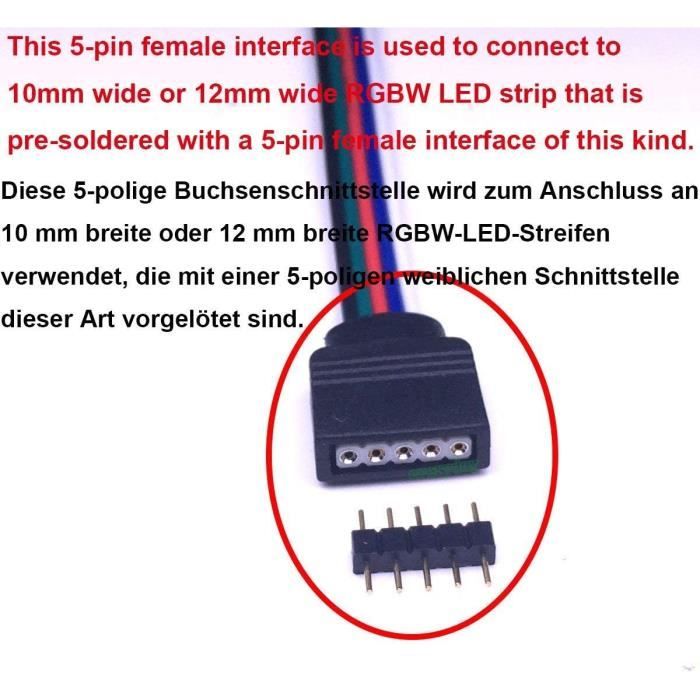 Connecteur Bande LED RGBW de 12mm Large 5 Broches Connecteur d'angle Ruban  LED L Adaptateur Rapide Connector 5 pin Câble Extensi577 - Cdiscount Maison