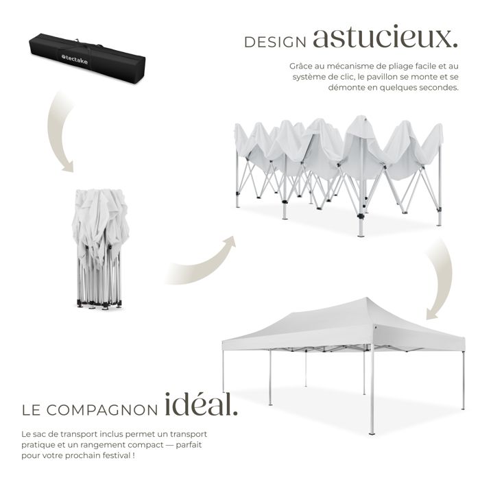 Tonnelle Jardin 6x4m Autoportée - Tente De Réception Avec Rideaux - Structure Acier - Blanc - Toile Imperméable