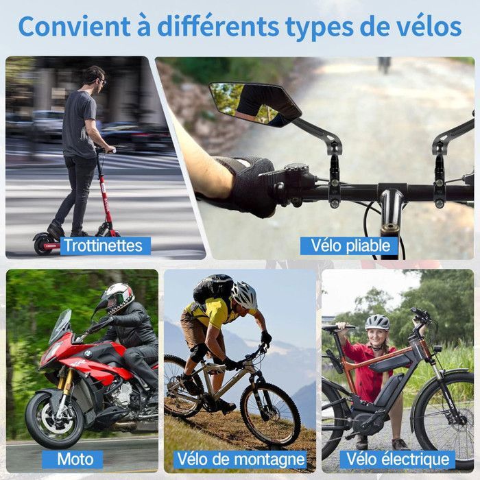 Rétroviseurs De Vélo Convexe Grand Angle Réglable Moto électrique Guidon De Vélo Côté Sécurité Rétroviseur Flexible