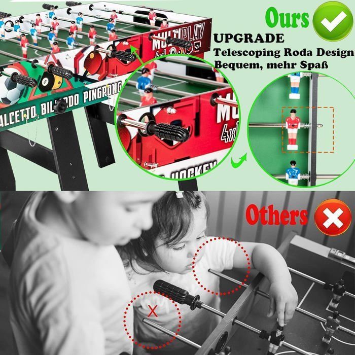 Table De Jeu 4 En 1 OYE – Baby-foot, Ping-pong, Hockey, Billard – Pliable – MDF – 124 X 82 X 61 Cm – Cadeau Familial