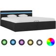 Cadre de lit + Sommier à stockage avec LED Gris foncé Tissu 160x200 cm -0