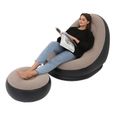 Omabeta canapé gonflable Chaise gonflable pliable floquée en PVC, confortable avec repose-pieds, chaise longue sport matelas Café-0