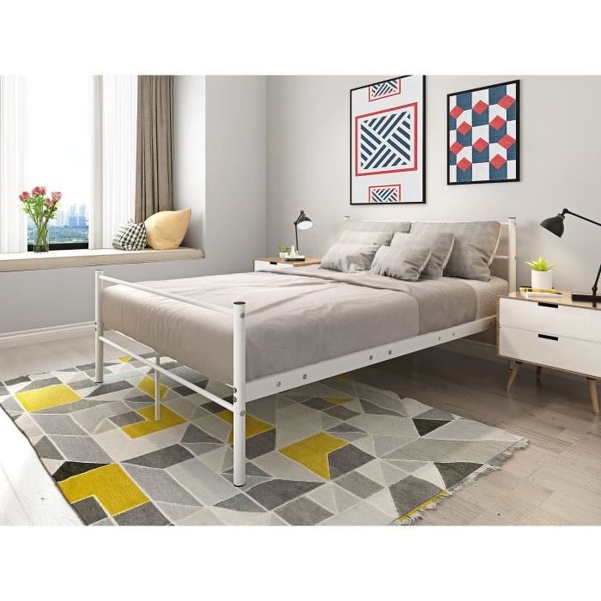 Liberte Lit Adulte En Metal 140 X 190 Cm Blanc Achat Vente