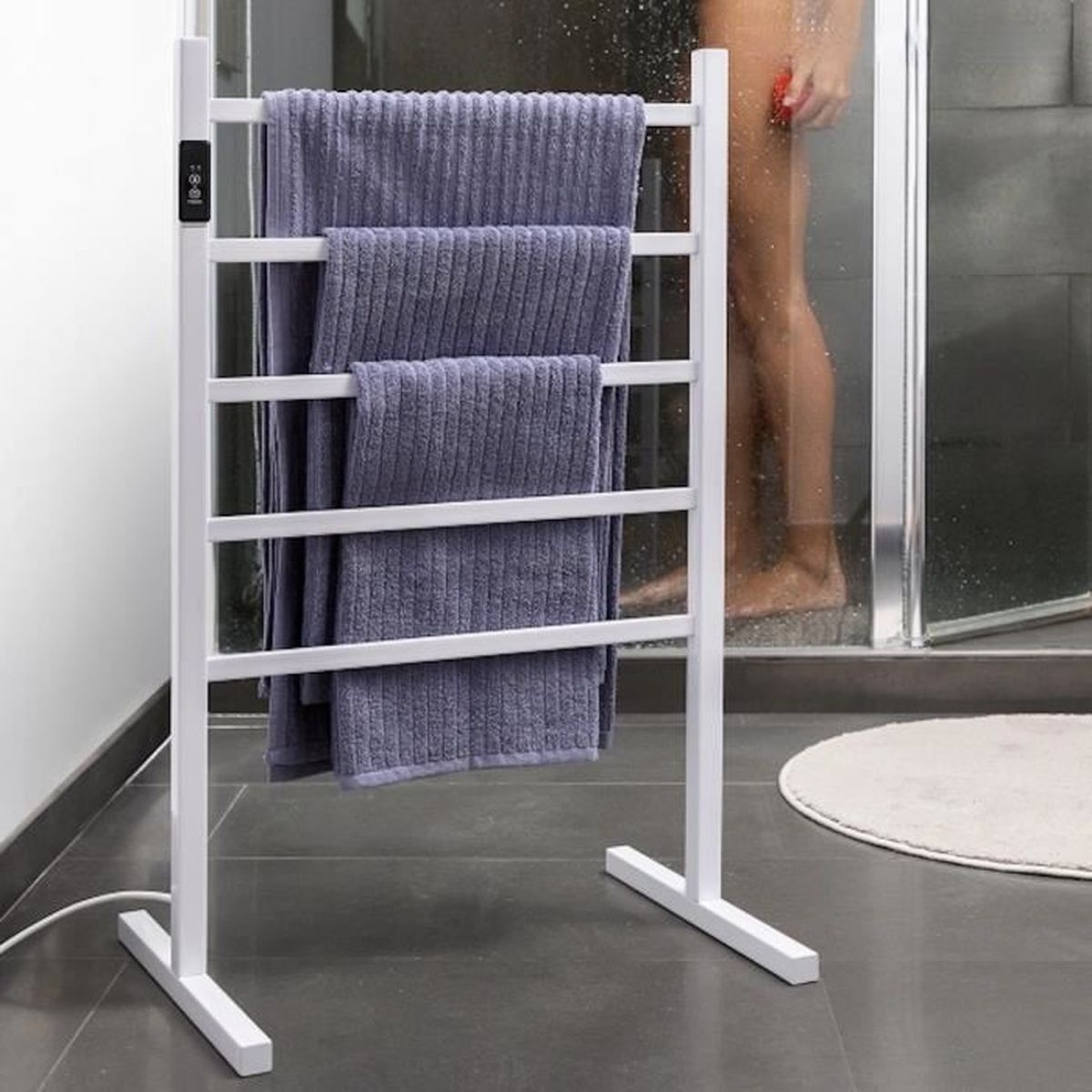 Sèche-serviette électrique Fishtec 60W - 4 Barres Aluminium, 50cm, Mural - Salle De Bain