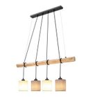 Lustre - LUNSY - Lampe en bois - 4 abat-jours en tissu - E27 - Ajustable jusqu'à 150 cm