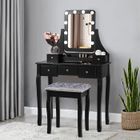 RELAX4LIFE Coiffeuse avec Miroir et Tabouret en Pin - LED et 5 Tiroirs, Table de Maquillage, Cadeau Idéal pour Femmes/Filles, Noir