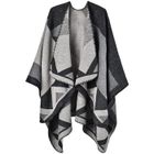 XJYDNCG Poncho Châle Rétro Ouvert Femme - Plaid Imprimé Tricot Pull Manteau Gilet Large Long Pancho - Noir