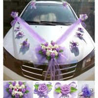 Objets décoratifs,Kit de décoration de voiture de mariage Rose PE,Style Simple,fleurs en forme de cœur,couronnes à - Purple2-1[B]