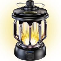 LED Lampe Camping Rechargeable USB Vintage Dimmable Lumière Chaude et Blanche 5200mAh Power Bank ,Noir[Classe énergétique A+++]