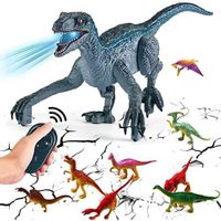 Jouets dinosaures télécommandés RC Robot de marche réaliste vélociraptor avec son rugissant pour garçons enfants 3 à 9 ans