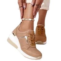 Baskets Femmes Sneakers Wedge Chaussures à Talon Compensé Femme Chaussures de Sport Marche Confortable Respirant-Kaki