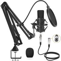 Microphone à Condensateur,Micro Cardioïde XLR Professionnel avec Bras, Support Antichoc, Filtre Anti-pop,Enregistrement,Podcasting