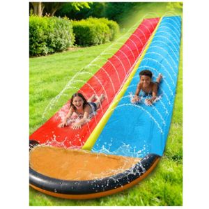 Toboggan Aquatique Double Voie Tsunami – 4,88 M Avec Arroseurs – Ventriglisse – Pataugeoire – Dès 3 Ans