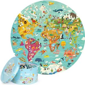 PUZZLE Puzzle rond Carte du monde boppi avec carton 100 % recyclé 150 pièces avec animaux pour les enfants 150 pièces pour enfants 3+ ans 