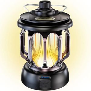 LAMPE - LANTERNE LED Lampe Camping Rechargeable USB Vintage Dimmable Lumière Chaude et Blanche 5200mAh Power Bank ,Noir[Classe énergétique A+++]