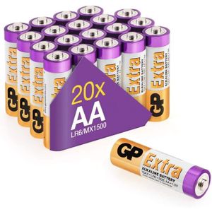 PILES Piles AA - Lot de 20 Piles | GP Extra | Batteries Alcalines AA LR6 1,5v|Longue durée, très puissantes, utilisation quotidienne