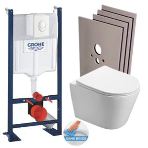 WC - TOILETTES Grohe Pack WC Bâti autoportant + WC sans bride SAT Infinitio + Abattant softclose + Plaque blanc alpin + Set habillage