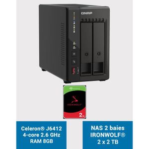 SERVEUR STOCKAGE - NAS  QNAP TS-253E 8GB Serveur NAS 2 baies IRONWOLF 4To (2x2To)